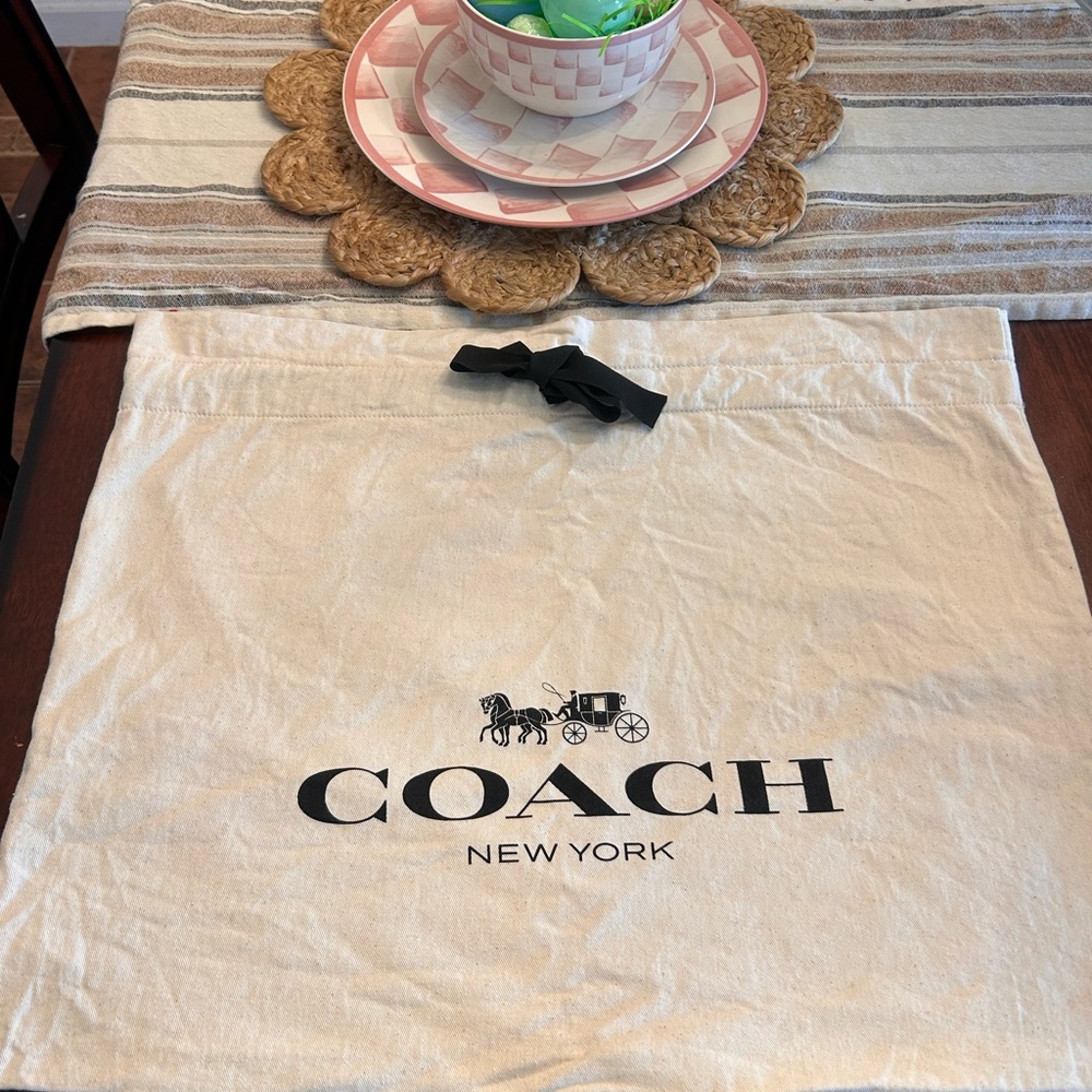 Coach Cream Dust Bag with Black Logo and Drawstring